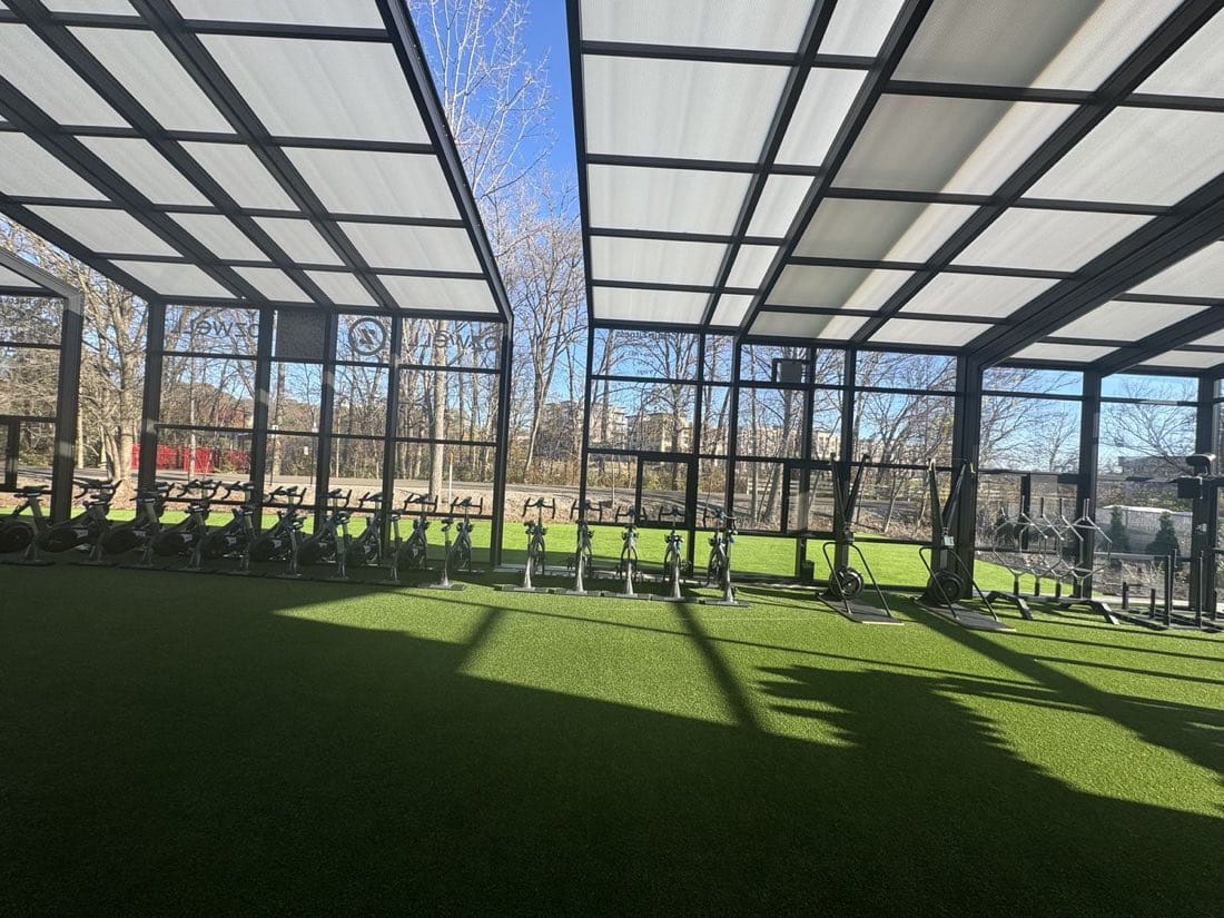 The indoor-outdoor dome at Ozwell Fitness on the Monon Trail in Carmel, IN